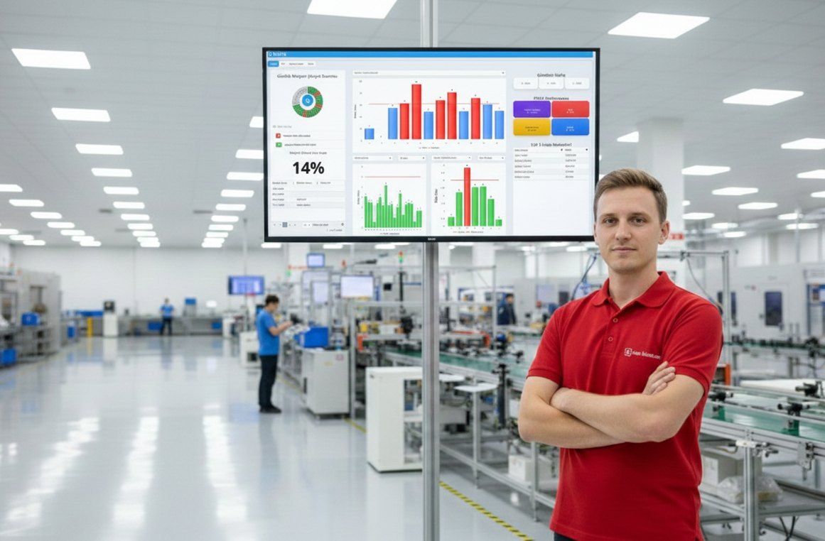 Gemba OpXSuite mit digitalem Shopfloor-Board in der Fertigung